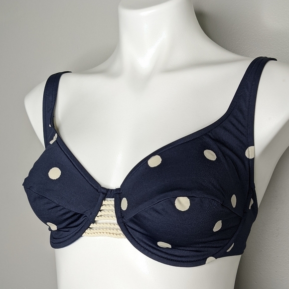 Maryan Mehlhorn navy cream polka dot bikini top 8/D - Picture 2 of 9